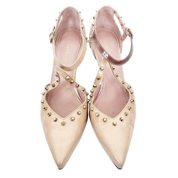 Stuart Wetizman Meteor Beige Patent Leather Studded Pumps Sz 10.5 - Picture 3 of 11